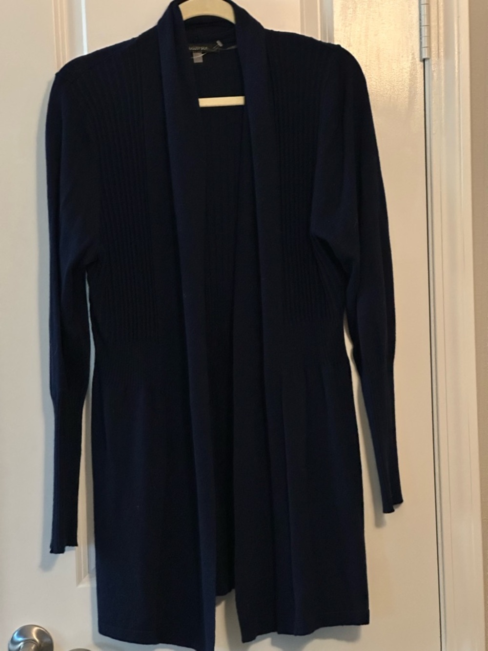 august silk Navy Open-Front Draped Cardigan